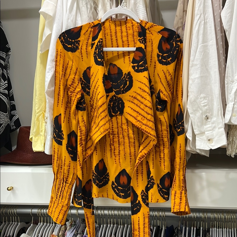 Altuzarra Asymmetrical Orange Tie Front Blouse